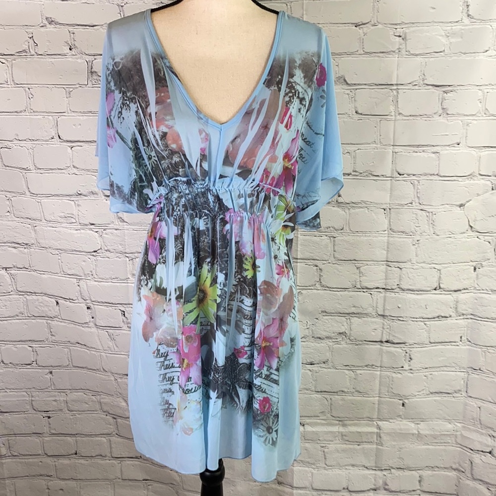 Beach Coverup Sheer with Tropical Print